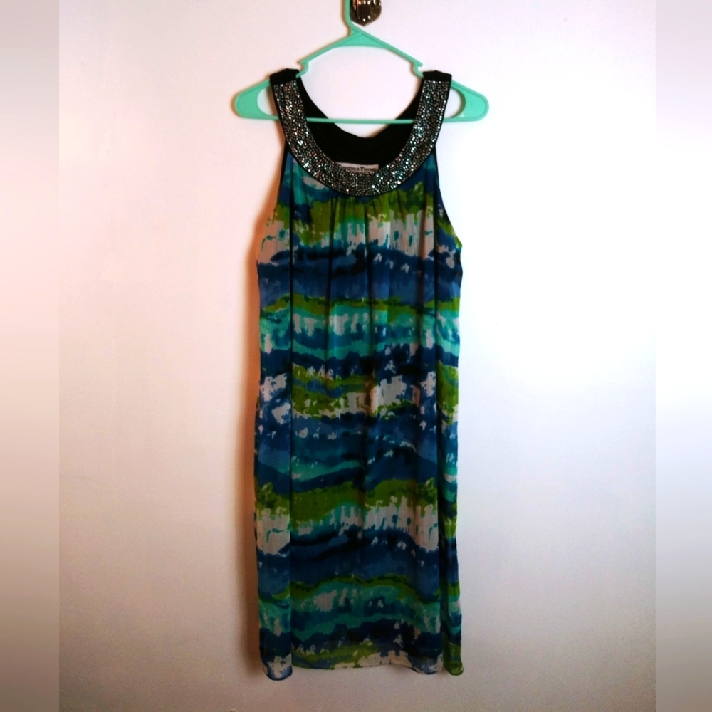 Another Thyme White Blue Green Dress Size 16